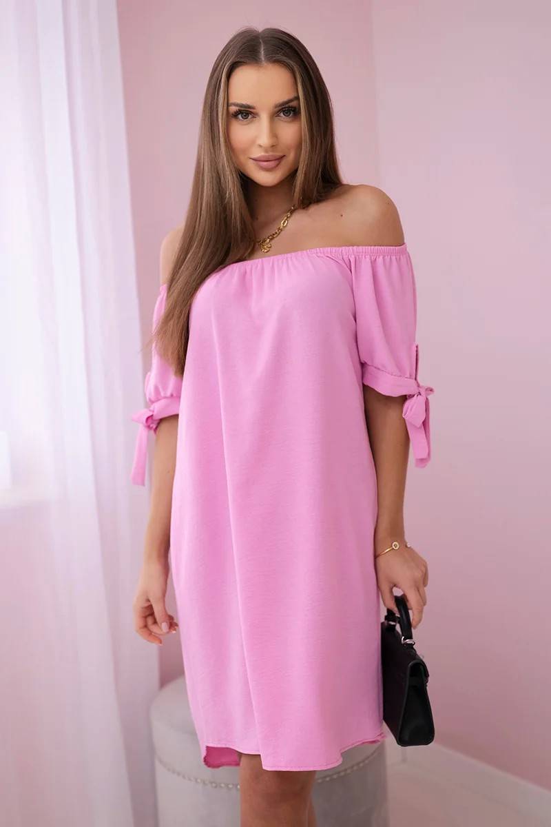 Mėtų spalvos suknelė ant rankovių šviesiai rožinė KES-27613-3320