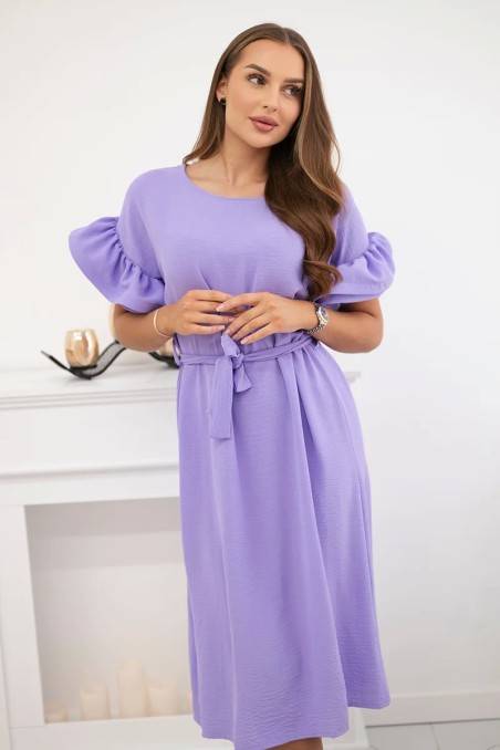 Suknelė, surišta ties juosmeniu dekoratyvinėmis rankovėmis Violetinė KES-27709-6485D