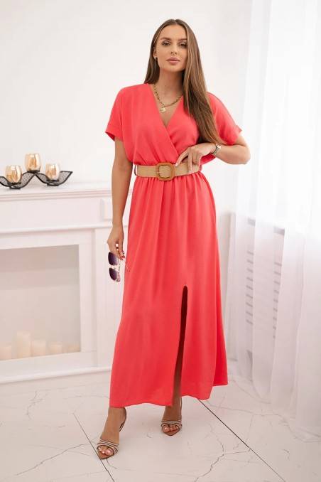 Ilga suknelė su dekoratyviniu diržu šviesiai Rožinis neonas KES-27727-6012F