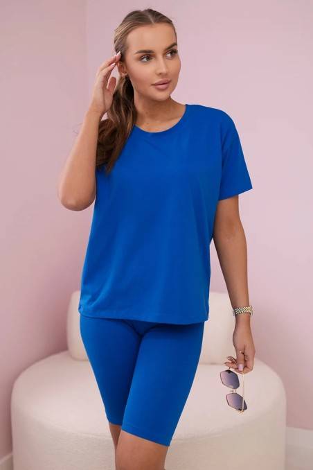 Spalvos marškinėlių ir puskojinių moteriškas rinkinys, komplektas rugiagėlių mėlynos spalvos KES-27764-9099