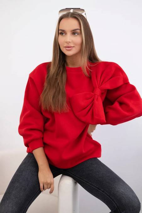Pašiltinti medvilniniai marškiniai su dideliu lanku raudonos palvos KES-27783-9797