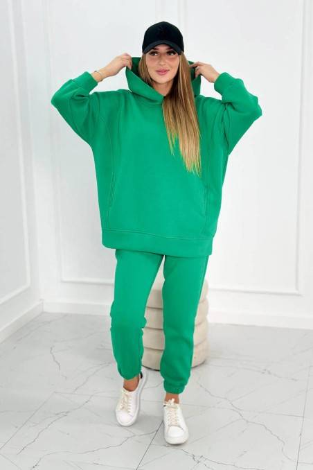 pašiltintas moteriškas rinkinys, komplektas su džemperiu su kapišonu žalios spalvos KES-27855-9311