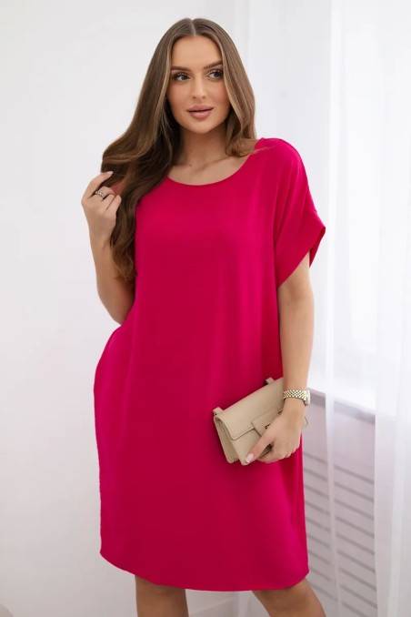 Suknelė su kišenėmis ryškiai rožinės spalvos KES-28181-5954D