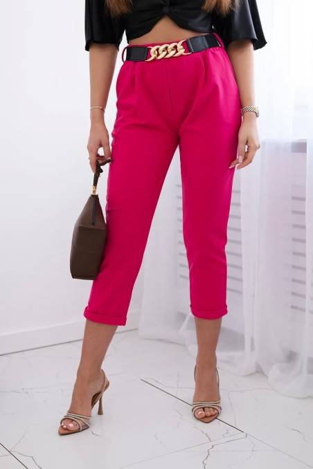 Viskozės kelnės su dekoratyviniu diržu ryškiai rožinės spalvos KES-28395-IT-21