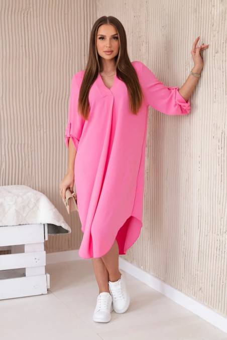 Suknelė su V formos kaklu rožinės spalvos KES-28476-ART88536