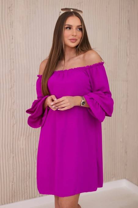 Ispaniška suknelė su maivymusi ant rankovės tamsiai violetinės spalvos KES-28314-IT-23