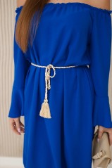 Suknelė, surišta ties juosmeniu su sutraukiamu raišteliu rugiagėlių mėlynos spalvos KES-28353-IT-17