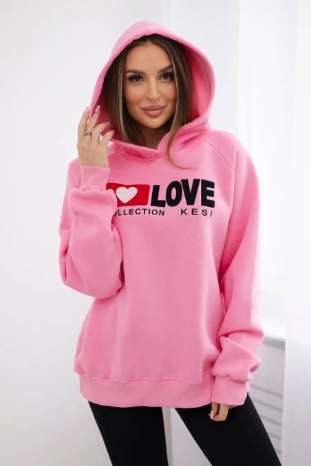 Šilti medvilniniai marškiniai su kapišonu Love šviesiai rožinė KES-28485-9799