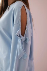 Marškinių moteriškas rinkinys, komplektas su lanku ant rankovių ir antblauzdžių mėlynos spalvos KES-28495-9801