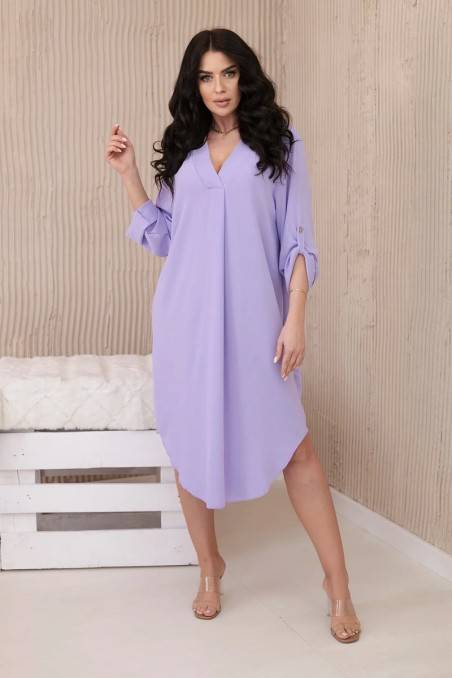 V formos kaklo suknelė šviesiai violetinė KES-28521-ART88536