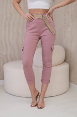 Krovininės kelnės su diržu tamsiai rožinės spalvos KES-28588-ART2438