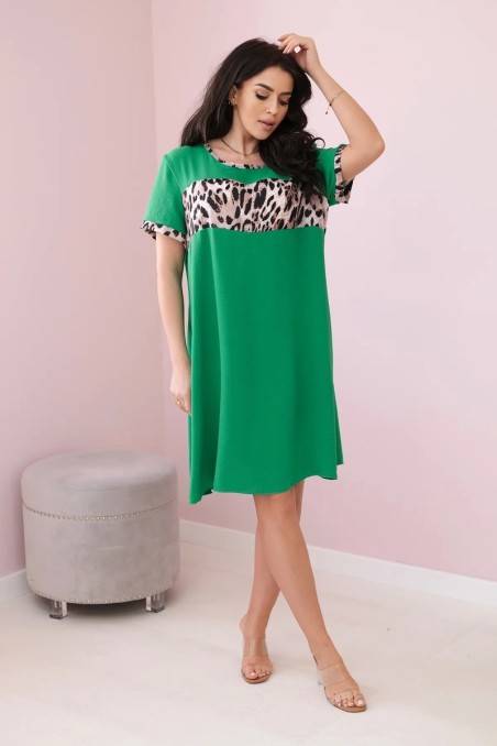 Leopardo rašto suknelė ryškiai žalia KES-28704-IT-32