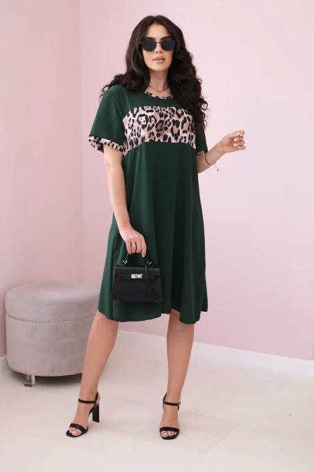 Leopardo rašto suknelė tamsiai žalia KES-28705-IT-32