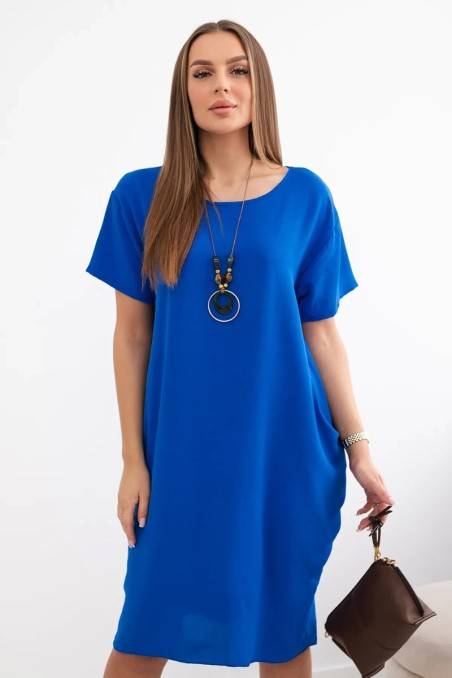 Suknelė su kišenėmis ir pakabuku rugiagėlių mėlynos spalvos KES-28763-IT-34