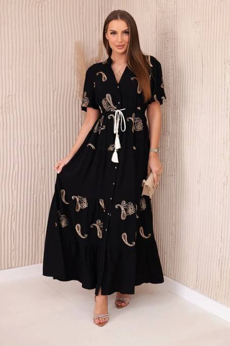 Viskozės suknelė su siuvinėtu modeliu juodos spalvos KES-28784-RS010