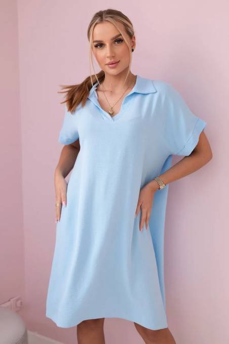 V formos kaklo suknelė su apykakle mėlynos spalvos KES-28787-IT-33