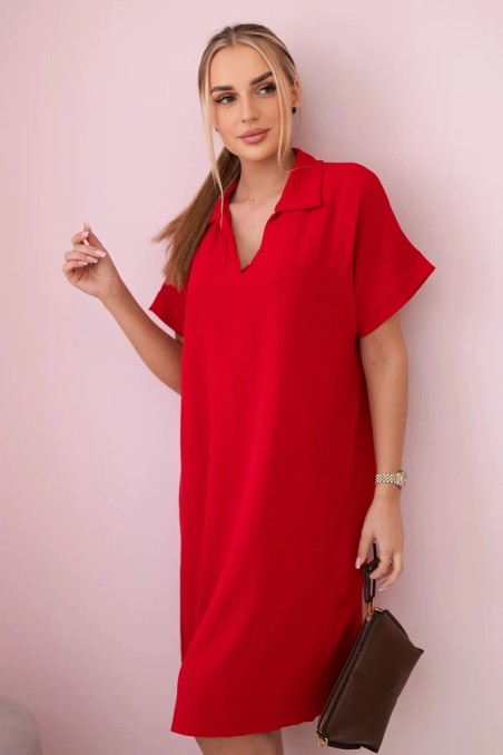 V formos kaklo suknelė su apykakle raudonos palvos KES-28820-IT-33