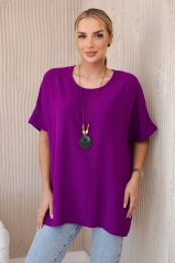 Oversized palaidinė su pakabuku tamsiai violetinės spalvos KES-28824-IT-31