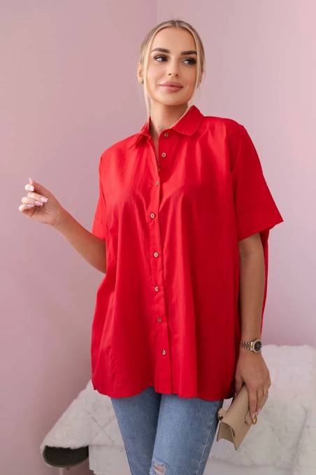 Medvilniniai marškiniai trumpomis rankovėmis raudonos palvos KES-28834-9812