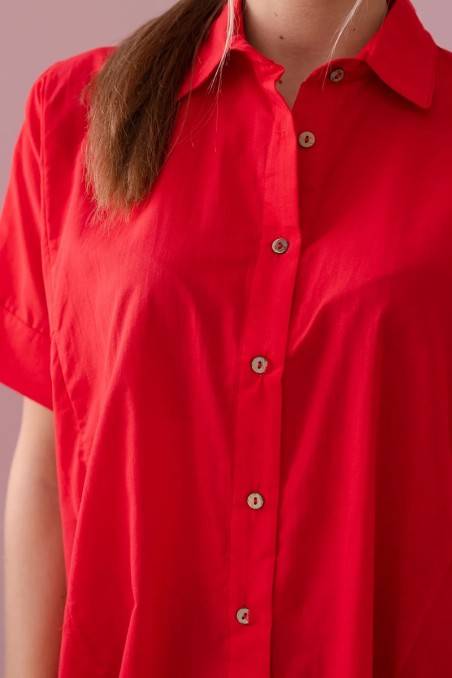 Medvilniniai marškiniai trumpomis rankovėmis raudonos palvos KES-28834-9812