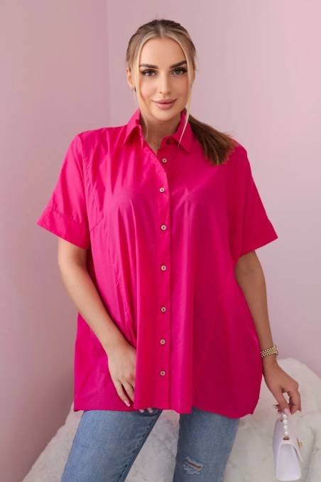 Medvilniniai marškiniai trumpomis rankovėmis ryškiai rožinės spalvos KES-28835-9812