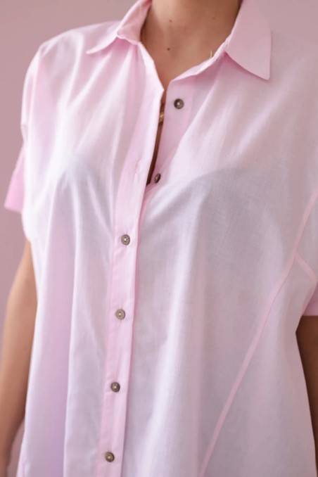 Medvilniniai marškiniai trumpomis rankovėmis pudros spalvos KES-28837-9812