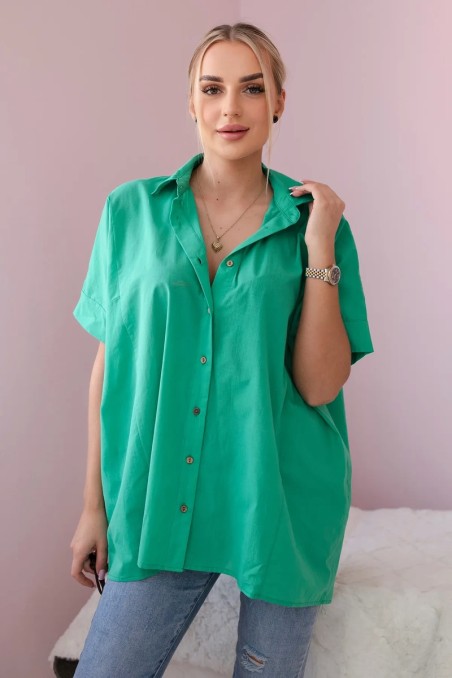 Medvilniniai marškiniai trumpomis rankovėmis žalios spalvos KES-28845-9812