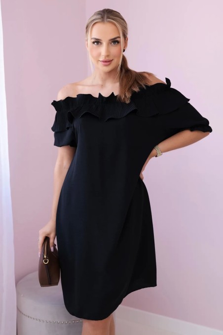 Ispaniška suknelė su dekoratyvine puošmena juodos spalvos KES-28920-IT-35