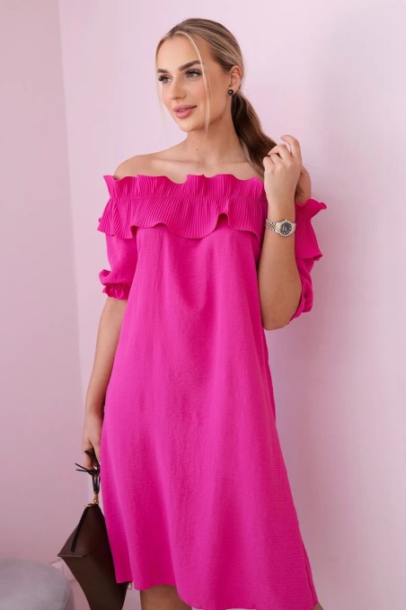 Ispaniška suknelė su dekoratyvine puošmena ryškiai rožinės spalvos KES-28923-IT-35