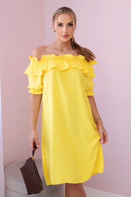 Ispaniška suknelė su dekoratyvine puošmena geltonas KES-28927-IT-35