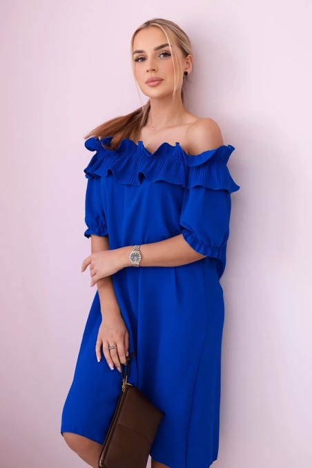 Ispaniška suknelė su dekoratyvine puošmena rugiagėlių mėlynos spalvos KES-28930-IT-35