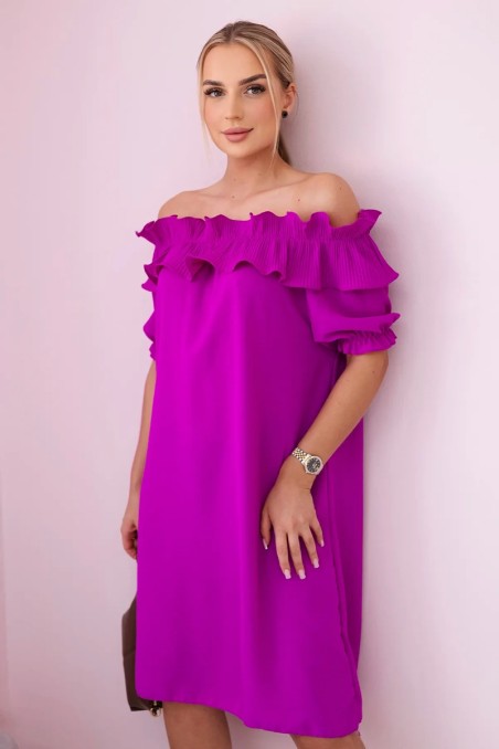 Ispaniška suknelė su dekoratyvine puošmena tamsiai violetinės spalvos KES-28931-IT-35