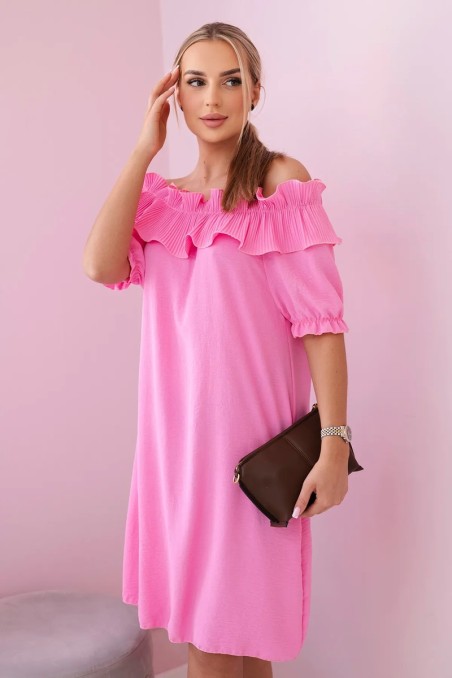 Ispaniška suknelė su dekoratyvine puošmena šviesiai rožinė KES-28932-IT-35