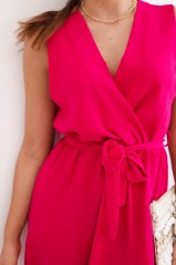 Platėjanti suknelė, surišta ties juosmeniu ryškiai rožinės spalvos KES-28955-ART88542