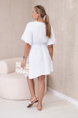 Muslino suknelė su juosmeniu kremo spalvos KES-28963-ART88540