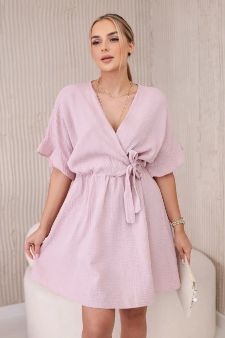 Muslino suknelė su juosmeniu tamsiai rožinės spalvos KES-28966-ART88540