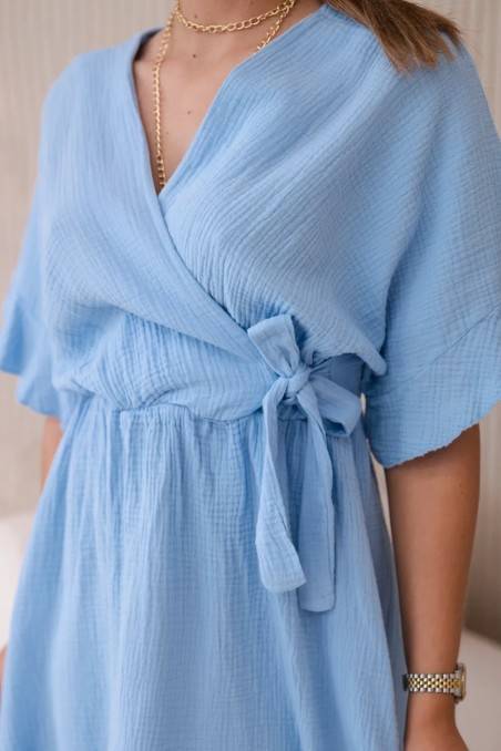 Muslino suknelė su juosmeniu mėlynos spalvos KES-28968-ART88540