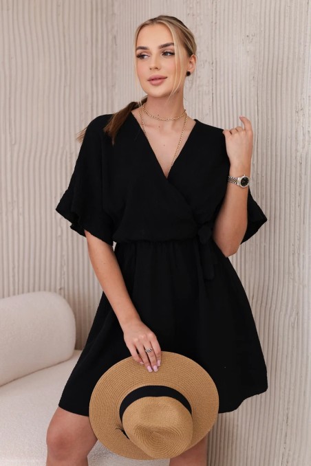 Muslino suknelė su juosmeniu juodos spalvos KES-28969-ART88540