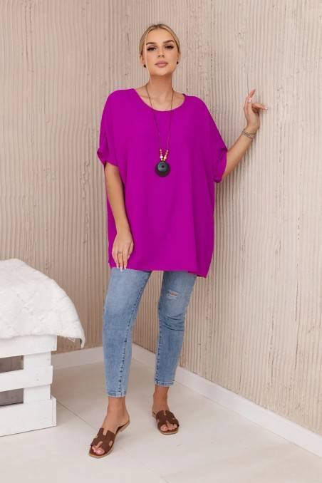 Oversized palaidinė su pakabuku Violetinė KES-28972-IT-31