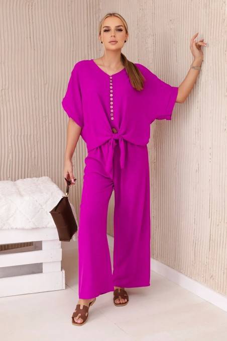 Komplet bluzki ze spodniami tamsiai violetinės spalvos KES-28976-5963