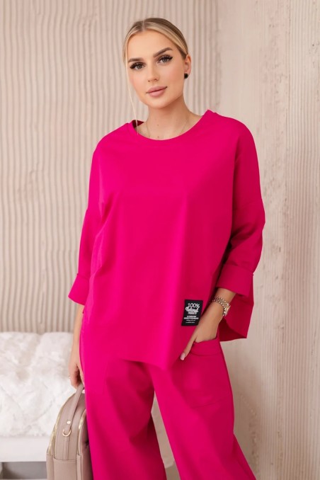 Naujų punto džemperių kelnių komplektas ryškiai rožinės spalvos KES-28980-6171W