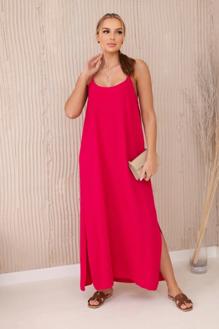 Ilga suknelė be petnešėlių ryškiai rožinės spalvos KES-29017-6418