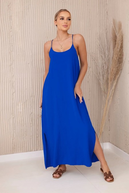 Ilga suknelė be petnešėlių rugiagėlių mėlynos spalvos KES-29020-6418