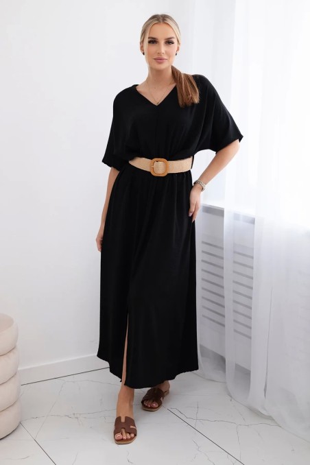 Platėjanti suknelė su diržu juodos spalvos KES-29036-6899