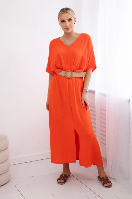 Platėjanti suknelė su diržu apelsinas KES-29037-6899