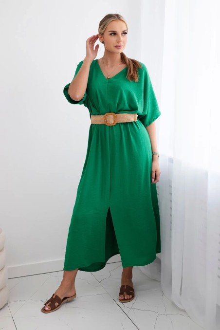 Platėjanti suknelė su diržu žalios spalvos KES-29045-6899
