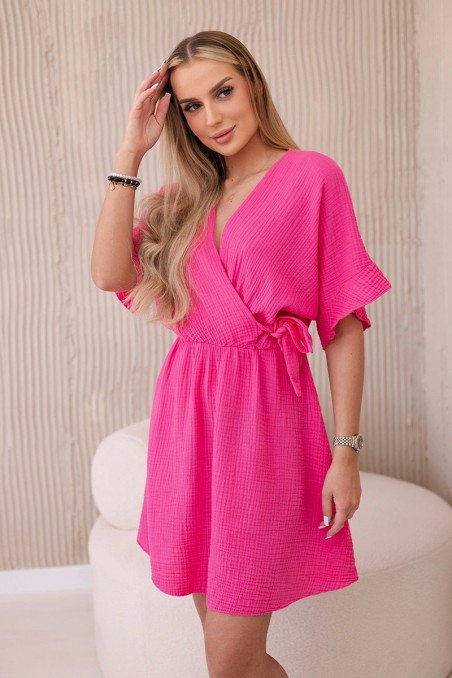 Muslino suknelė su juosmeniu rožinis KES-29206-ART88540