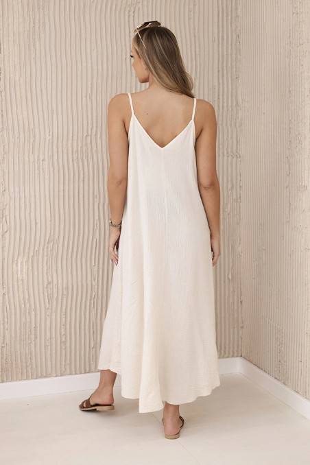 Muslino suknelė su dirželiais šviesiai smėlio spalvos KES-29260-ART88534