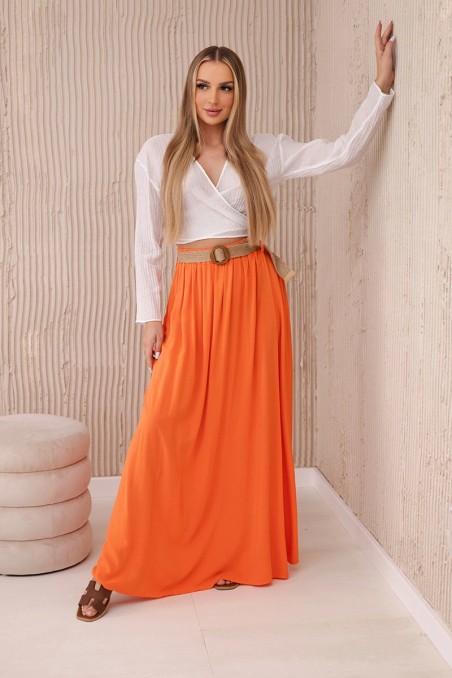 Viskozės sijonas su dekoratyviniu diržu apelsinas KES-29271-3020