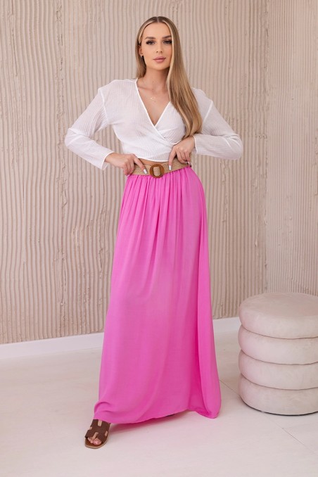 Viskozės sijonas su dekoratyviniu diržu rožinis KES-29325-3020